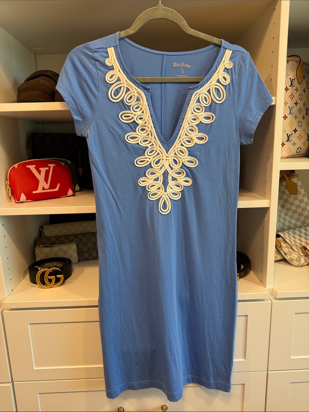 Lilly Pulitzer Sky Blue Embroidered V-Neck Brewster Dress